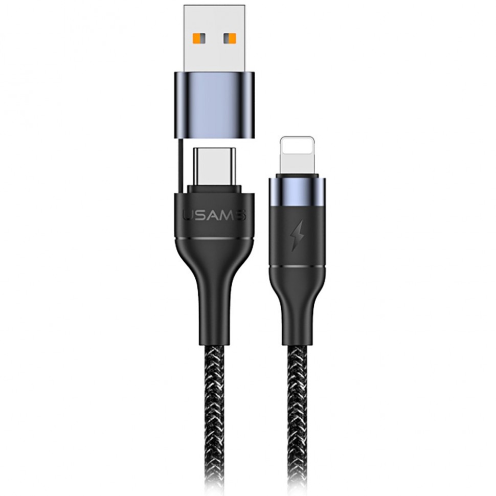 Кабель Usams SJ404 2 In 1 USB Type-C/USB - Lightning 1.2 м, чёрный Кабель Usams SJ404 2 In 1 USB Type-C/USB - Lightning 1.2 м, чёрный